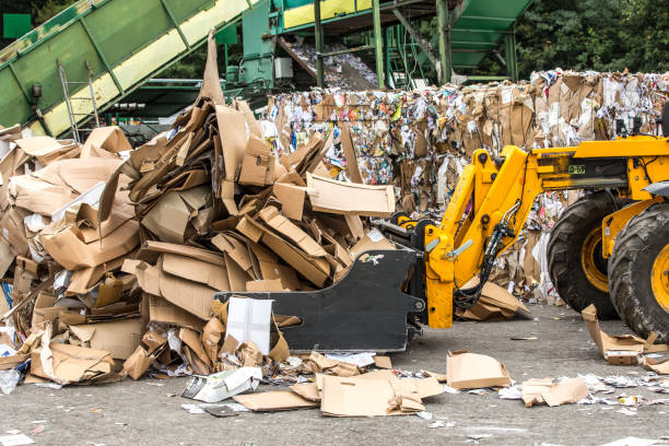 Bulldozer At Garbage Collection Center Preparing Garbage For Recycling